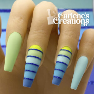 Gradient Stripe press-on-nail set - blue-green