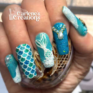 Carlene's Nail Art Journey - teal mermaid nail design - June 2021