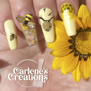 Carlene's Nail Art Journey - yellow bumblebee nail design - August 2021